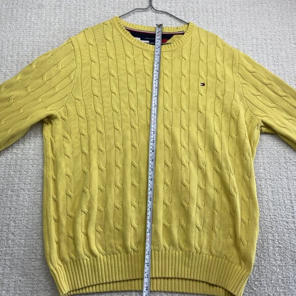 Vintage Tommy Hilfiger Cable Knit Sweater Yellow Men XL Preppy Grandpa Pullover - Picture 8 of 10